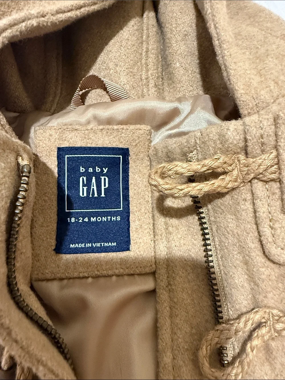 GAP Girls' Hooded Toggle Pea Coat in Camel 18-24months
